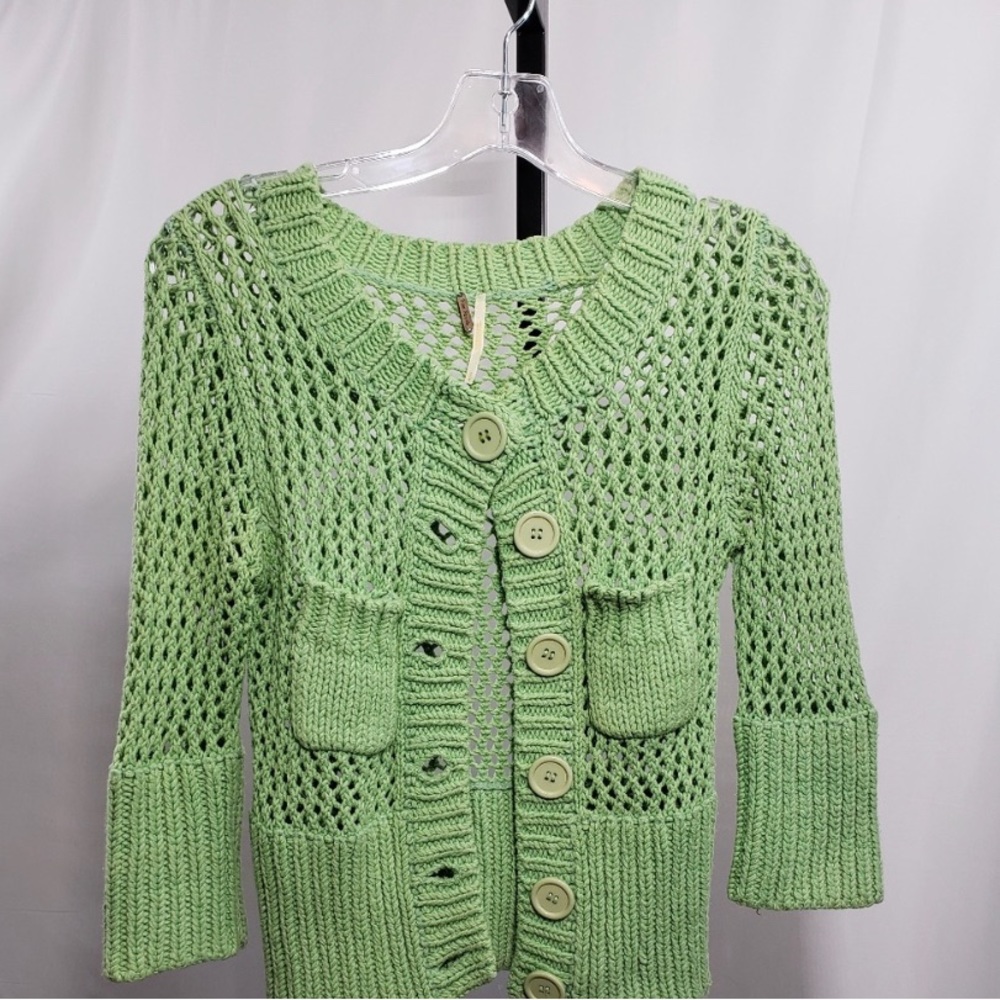 Free People Open Knit Green Sweater Small